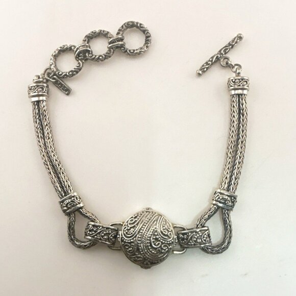 Sarda Sterling Silver Bracelet Granular Foxtail Wheat Pebbled Bali Toggle 925 - Picture 1 of 15